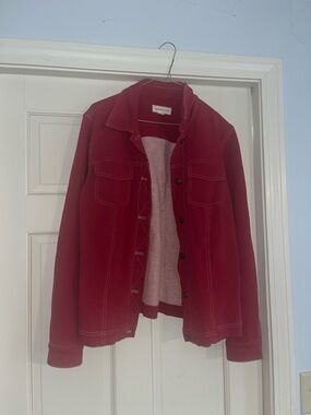 Cold water Creek Deep Red denim style Jacket 96% cotton 4% spandex